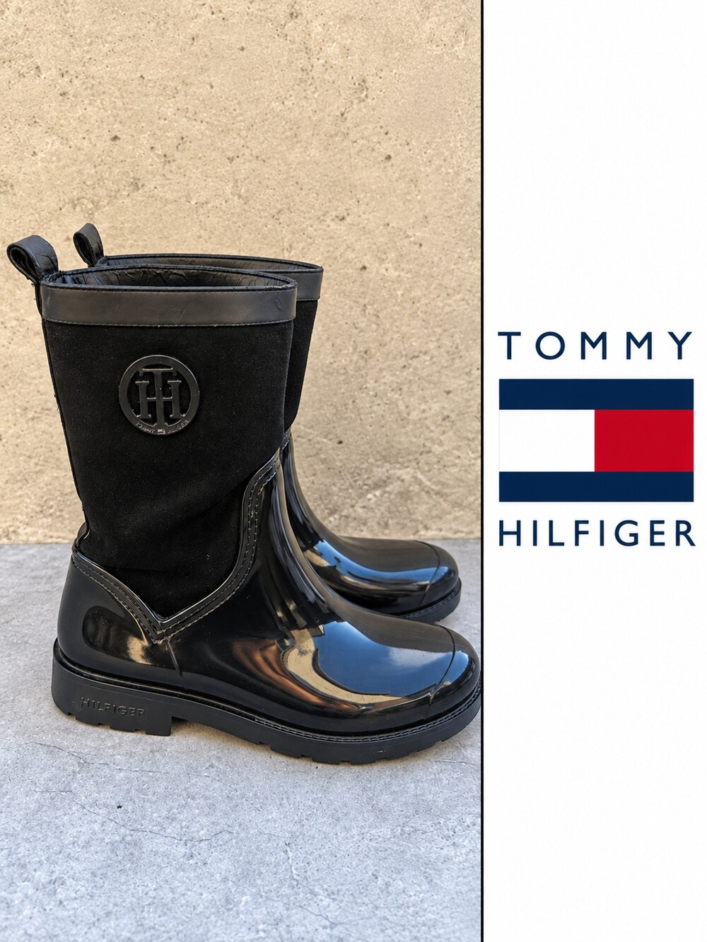 Tommy Hilfiger Black Patent Suede Faux Fur Lined Boots EU 39/US 8.5
